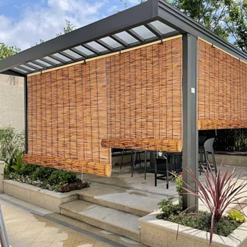 WOGTITYI Outdoor Raffrollo Bambus Wetterfest Rollo Natur Bambusrollo Sichtschutz, 60 70 80 90 100 110 120 130 140 150 160cm Breite, für Außen Garten Balkon (Size : W150xH160CM)