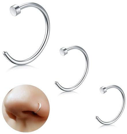 ESHIONER G23 Titan Fake Nasenpiercing Nasenring Septum Fake Nasen Piercing Hoop Set Knorpel Dünn Klein Helix Hypoallergen 18G 20G 6MM/8MM/10MM Silber 3PCS Fake Nase piercing Schmuck Damen