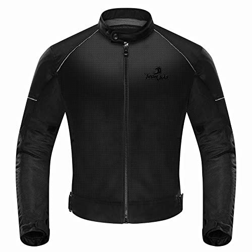 IRON JIA'S Giacca da moto Uomo Protezioni da moto certificate rimovibili Estate Equitazione Mesh Traspirante Confortevole Uomo Giacca Biker Nero-XXL