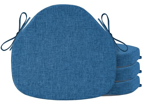 OVOV Chair Cushions for Dining Chairs Set of 4 Windsor Seat Cushion for Kitchen Room Chair Thick Textured Chair Pads with Ties and Non-Slip Bottom(42x39.5 cm/16x15 Inch Blue)