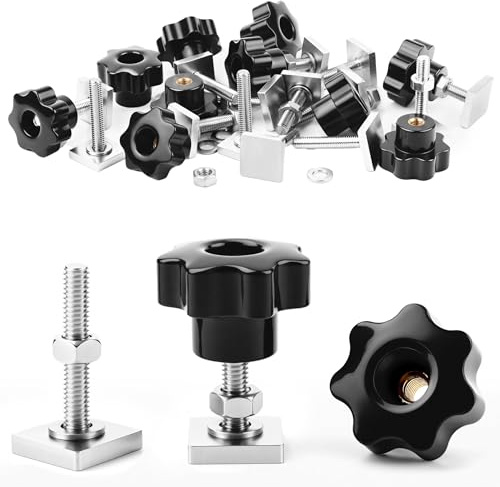 SWTYExt 6 Sets T-Nut Adapter Kompatibel für Thule Dachbox Halterung mit T Nutensteine M6x35mm und Sterngriffmutter M6 Unterlegscheiben Muttern für Fahrradträger Relingträger Dachträger 20x20mm