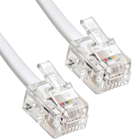 RJ11 Cable for Landline Telephone, Router, Modem to Phone Socket - ADSL Internet Cable - 2M White