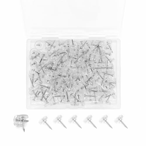 Rivstift transparent häftstift med plastlåda, stiftnålar, anslagstavla, nålar för korkskiva, karta, foton, hus, hantverk, väggkort, bulletinbräda (130)