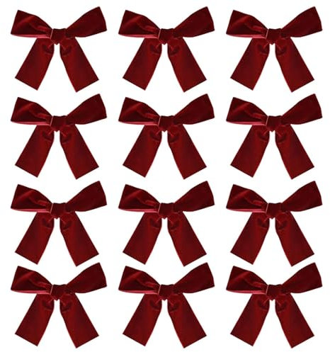 Weihnachtsschleifen, Weihnachtsschleifen aus Samt - 12 Stück Weihnachtsbaumschleifen, saisonale Dekorationen, Weihnachtsbaumschleifen, Weihnachtsschleifen für drinnen und draußen