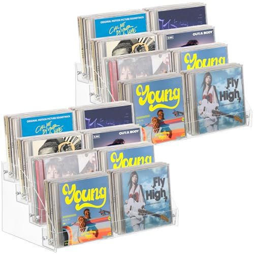 2 Pack 4-Tier cd Storage Organizer, Clear Acrylic Holder for 48 CD/DVD Cases (12.2 x 7.1 x 5.5 In)