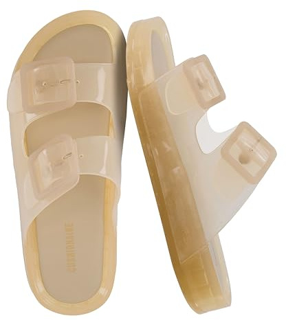 CUSHIONAIRE Pool Jelly Sandals for Women, Slides Shower Shoes for Beach, Champagne 8