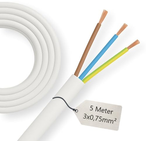 5m Anschlusskabel Weiß H03VV-F 3x0,75mm² – PVC Schlauchleitung 3G | Leuchtenkabel, Lampenkabel, Stromkabel, flexibel & rund | Elektrokabel für Lampen & Geräte (weiß)