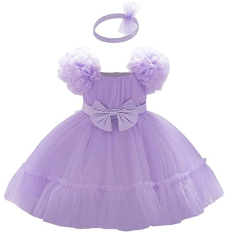 Lito Angels tyllklänning för spädbarn, flickor, prinsessa, födelsedag, bröllopsfest, outfit, fin balklänning, kostym med rosett pannband för fotografering, semesterceremoni, ålder 9 månader – 3 år