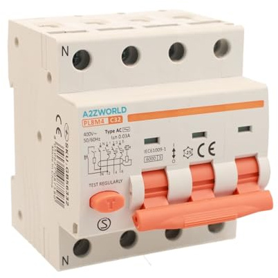 Interrupteur différentiel magnétothermique triphasé 380 V 32 A C32, RCBO Type AC Courbe C, 3P+N 6 kA 30 mA, 4 modules DIN, série PL8M4 professionnelle électromagnétique