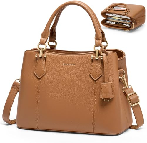 RAINSMORE Handtasche Damen Mittelgroß PU Leder Damenhandtaschen Klein Henkeltaschen Damen Umhängetasche Tasche Damen Tote Bag Schultertaschen Braun