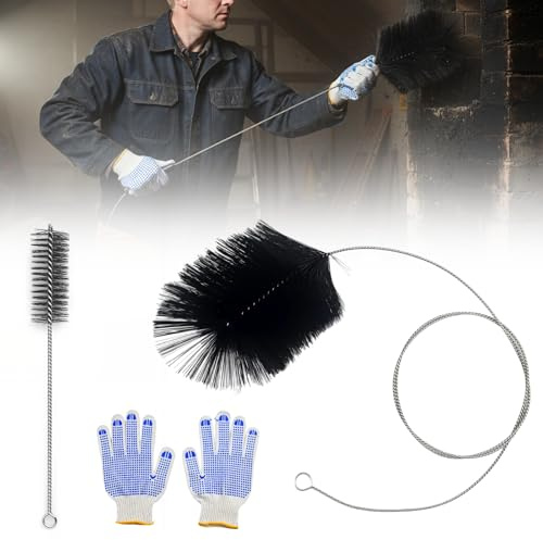 Meyola Set di 3 spazzole per canna fumaria, 180 mm, spazzola per camino, scopa per camino, set con spazzola per tubi da 30 cm, spazzola per camino, spazzola per camino, pulizia
