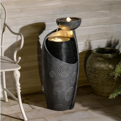 Sunlinua Gartenbrunnen für Außen – 81 cm Krug-Springbrunnen mit Wasserfall, LED-Beleuchtung und langlebiger Pumpe, ideal als Zimmerbrunnen Wasserfall für Garten und Terrasse (Grau)