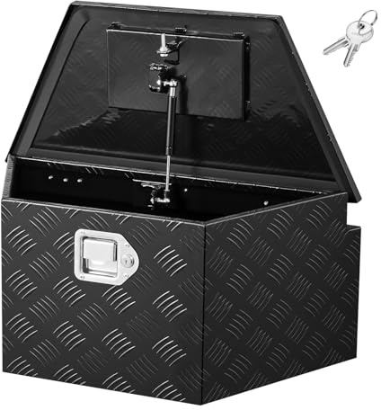 VEVOR Scatola Portaoggetti per Timone del Rimorchio 660x330x305 mm in Alluminio, Cassone Portautensili con Serratura per Rimorchio Capacità di Carico 50 kg Scatola di Stoccaggio per Attrezzi, Nero