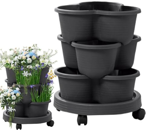 Genérico Jardinera Vertical - Maceta Torre Apilable | Macetero De Jardín con Ruedas Extraíbles, Suculentas Y Flores, De De Fresas Que Ahorra Espacio para Verduras, Hierbas, Balcón De De Pla