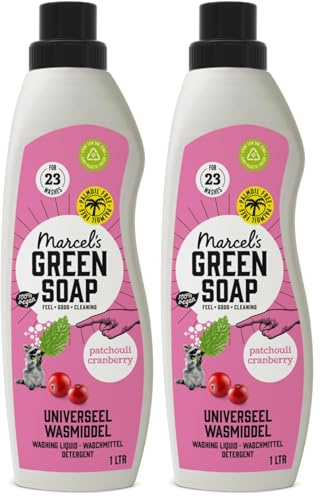 Marcel's Green Soap - Universalwaschmittel Patschuli & Cranberry - Weiße und bunte Wäsche - Vegan - Mikroplastikfreie Formel - 100% recycelte Plastikflasche - 23 Waschgänge - Nachfüllbar - 1L