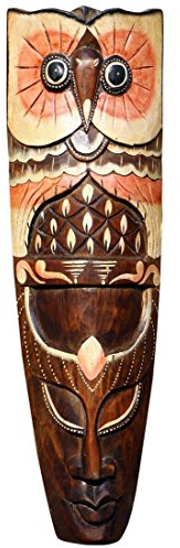 Wogeka Schöne 50 cm Eule Holz Maske Owl Afrika Wandmaske Handarbeit Bali Maske84