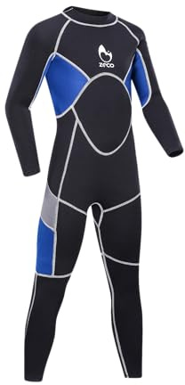 ZCCO Kids Wetsuit,2.5mm Neoprene Thermal Swimsuit, Youth Boy's and Girl's One Piece Wet Suits Warmth Long Sleeve Swimsuit for Diving,Swimming,Surfing (Blue, XS)