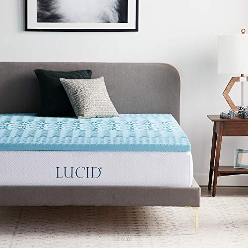 LUCID Memory Foam Mattress Topper Single Bed (90 x 190 cm) | With 5 Zones and Cooling Gel Infusion | Oeko-Tex | 5cm / 2 inch thick, Blue