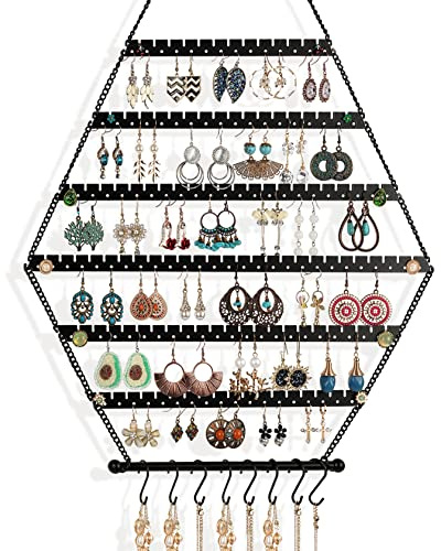 handrong Hanging Earring Organizer,Earring Organizer Wall,Earring Holder Organizers,Jewelry Organizers Wall Mounted Jewelry Organizer Hexagon