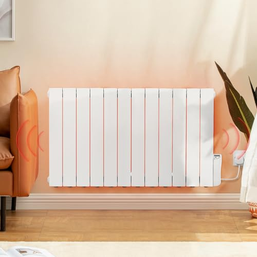 BTGGG 2000W Electric Oil Filled Radiators Wall Mounted Electric Heater 12 Fins Energy Efficient Electric Radiators with 7 Days/24H Timer and Thermostat,LED Display & Safe Lock for Home Use