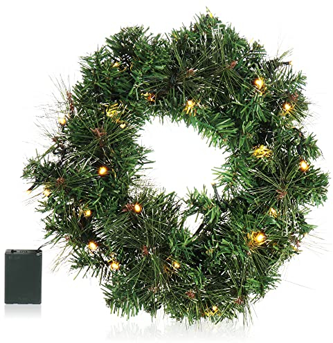 COM-FOUR® Ghirlanda per porte a LED Natale - Ghirlanda dell'Avvento con illuminazione a LED - fantastiche decorazioni natalizie - 30 LED bianco caldo con timer