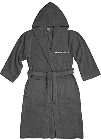 LIQUISIGN Bademantel mit Name Wunschtext bestickt | Personalisierter Bademantel Größe L/XL | Morgenmantel kuschelig Unisex aus 100% Baumwolle | Anthrazit