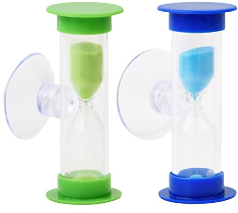 Pagezol 2 Pieces Hourglass with Suction Cup,3 Minutes Countdown Hourglass Timer for Kids,Creative Plastic Sand Timer,For Games,Cooking,Tooth Brushing Time Countdown Calculation (Blue Green)