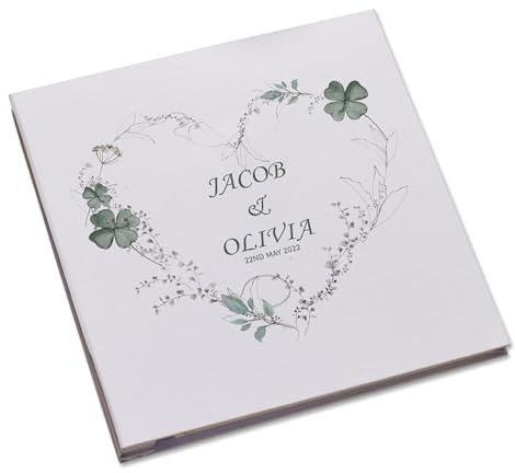 Personalised Large Linen Cover Wedding Photo Album Green Clover Heart