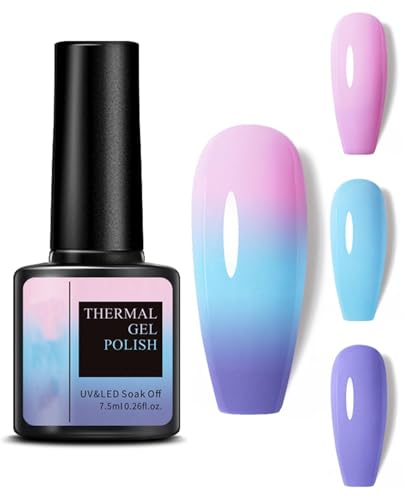 Farbwechsel UV Gel Nagellack - 7.5ml Temperatur Soak Off UV LED Nail Art Lack - Rosa Blau Lila (16)