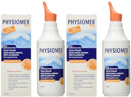 Physiomer Iper Siero di Mare Spray Nasale Ipertonico Decongestionante Adatto per Adulti e Bambini, 135ml (Confezione da 2)