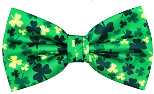 OCIA Holiday Pre-Tied Bowtie St Patricks Day Easter Clover Leaves Festival Fun Pattern Bow tie for Mens Green (Clover Leaves)