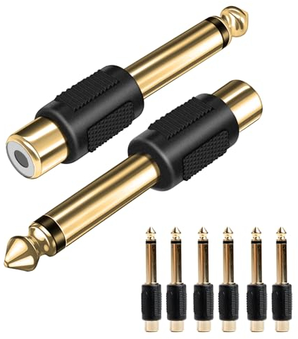 6 Stück Audio Adapter 6,35mm Klinke Stecker auf Cinch Buchse, Kopfhörer Adapter, Vergoldete Anschlüsse für Optimale Klangqualität, Kompatibel mit Home Theater, Kameras, Kopfhörern und mehr