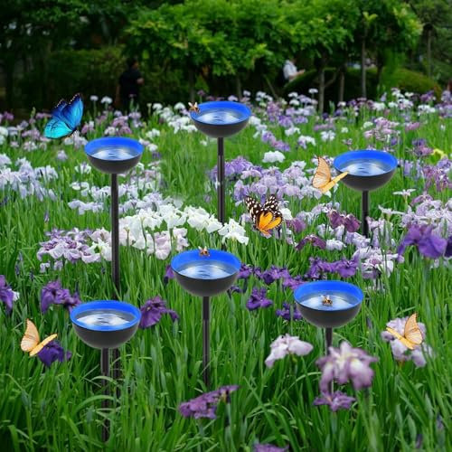 Bee Waterer | Freestanding Birdbaths Bowl Outdoor | Garden Bird Bath Bird Feeder Bowl | Bee Water Feeder with Metal Stakes | Elegant Metal Garden Sculpture Stakes Decor, Enhances Yard Aesthetics