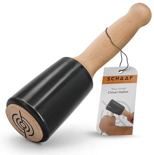 Precision Wood Carving Mallet 15oz for Woodworking, Comfortable Wooden Handle Reduces Hand Fatigue, Non-Marring Urethane Head Protects Tools, Chisel Hammer from Schaaf Tools