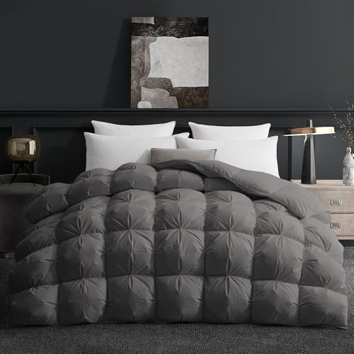 Deodar Påslakan 135 x 200 cm, gåsfjädrar och duntäcke året runt-filt, lätt täcke med baffle boxkonstruktion, gäss fjäder och dunfyllning, tvättbar, Oeko-Tex, mörkgrå