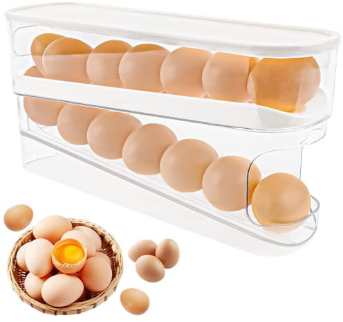 TNEDFOD 2 Plantas Hueveras para Frigorífico, Dispensador De Huevos, Portahuevos Rodante Automático para Refrigerador, Ahorro de Espacio Dispensador de Huevos para la Nevera Huevo
