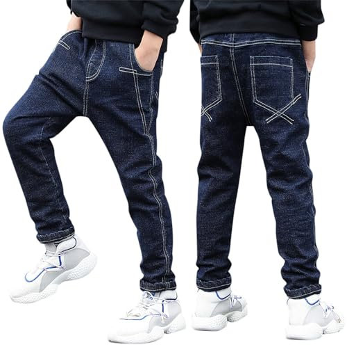 Generisch Jungen Hosen - Freizeithose Einfarbig Fleecehose Mädchen Baggy Hose Low Waist Jeans Straight Denimhose Winddichte Warme Schneehosen Autumn und Winter