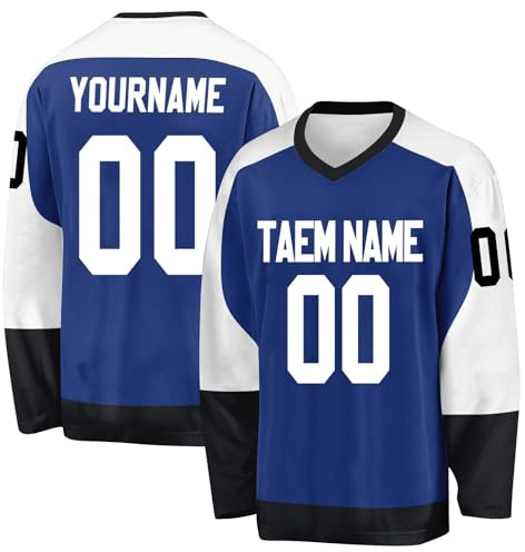 Customizable Ice Hockey Jersey for Mens, Personalized Boys Ice Hockey Practice Shirt Custom Hockey Jersey Name Number Logo Dark Blue