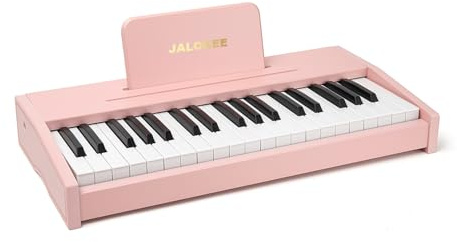 JALOKEE Tastiera per pianoforte per bambini, pianoforte digitale per bambini, strumento musicale educativo giocattolo, pianoforte in legno per ragazze e ragazzi (Rosa, 37 Tasti)
