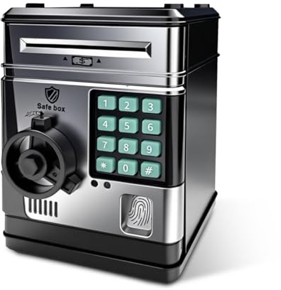 Baxcdyswe Hucha Electronica Infantil, Hucha Ahorro para Niños con Código Electrónico de Cerditos, Cajero Electrónico para Monedas ATM, Umpleaños Regalos de Juguete para Niños Niñas (Negro)