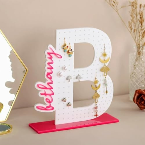 Personalised Custom Acrylic Letter Earring Holder, Birthday Gift Jewellery Display Stand Jewelry Organizer Girl