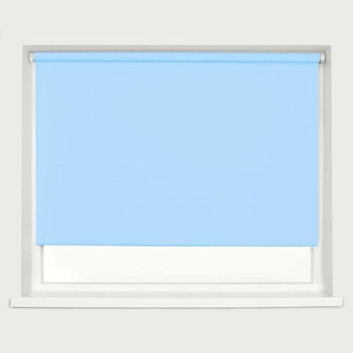 Blue Blackout Roller Blind Metal Fittings Trimmable UV Protection Thermal Properties Premium Fabric Home Office Bedroom Kids Room Child Safe Easy Fit 150cm Width x 160cm Drop