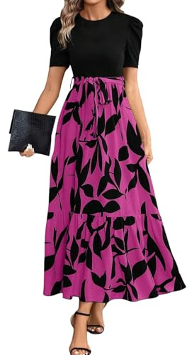 Vestido Invitada Boda Fiesta Elegantes Boho Vestidos Verano Mujer 2025 Fiesta Manga Corta De Graduación Ceremonia Ropa Elegante Algodon Casual Dresses for Women(Rosa Fuerte,XL)