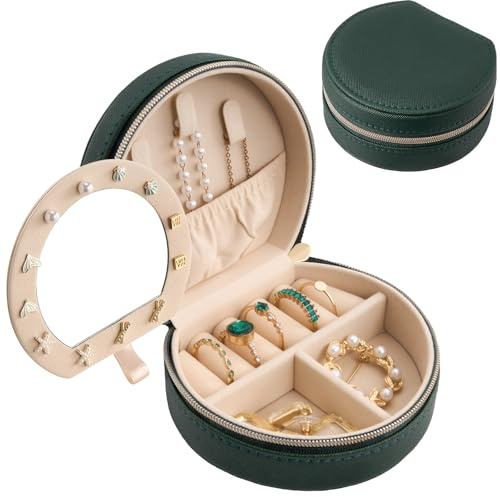 ProCase Scatole Portagioie Donna da Viaggio, Scatole Portagioie Piccolo, Organizzatore Gioielli -Smeraldo con Specchio(Mini)