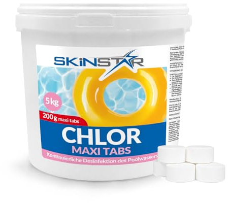 SkinStar Klorgranulat snabblöslig chockklorering desinfektion vård klor tabletter Multitabs Maxi Tabs långsamlöslig vård pool pool kemi (Maxi Tabs, 3000, gram)
