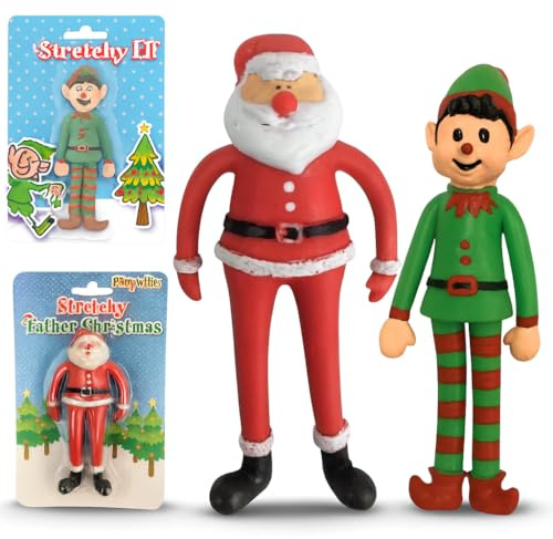ZANGOC Secret Santa Gifts Stretchy Father Christmas & Stretchy Elf – 12 cm Festive Duo Stocking Fillers Eve Box Selection Presents Christmas, for Men Women and Kids - Secret Santa+Elf
