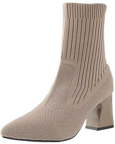 Botines Mujer Botas Botas de invierno Botas Botas de invierno Zapatos de otoño Zapatos Botas de invierno Botas cortas versátiles, punta puntiaguda, tacones gruesos, tacones altos, calcetines elásticos