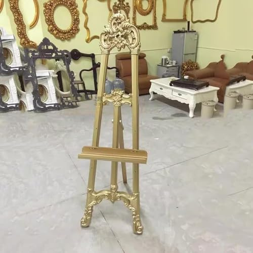 Konststaffli – 160 cm guld/silver snidat displaystativ med utsmyckade detaljer, ABS-konstruktion för målningar, perfekt för konstmonter