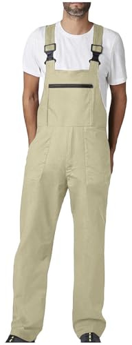 Men's Bib Overalls Workwear Fashion Lightweight Jumpsuit with Multi Pockets Loose Fit Baggy Fashion Jumpsuits Khaki-XXL