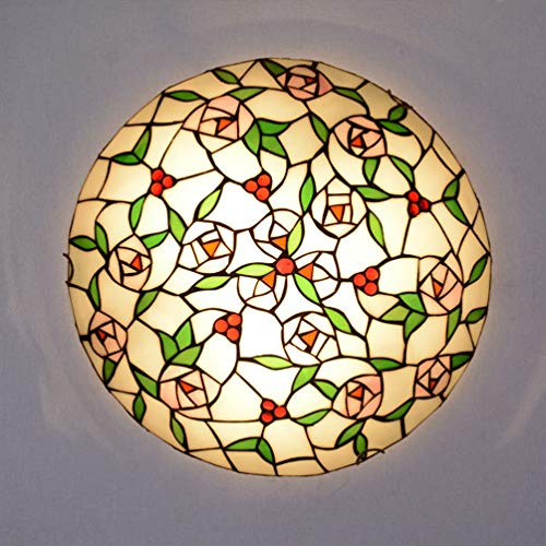 ACHNC Lámpara de Techo Tiffany Retro,Lámpara de Techo Dormitorio Barroco,Lamparas Tiffany de Techo Vintage E27 Lámpara de Dormitorio con Pantalla de Vidrio,Balcón Salón Cocina Plafón de Techo,40CM